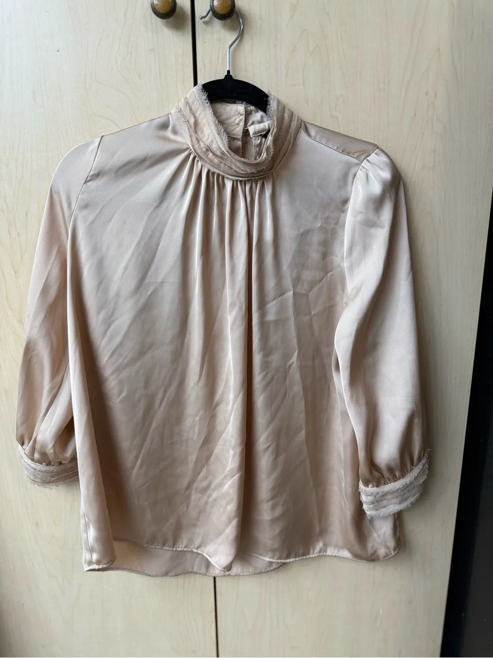 Zara Beige High-Neck Satin Blouse